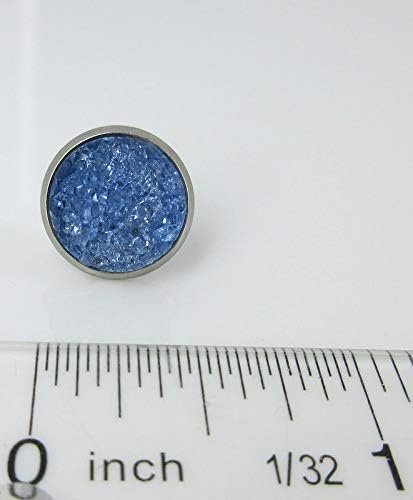 Summerfield Collection Stainless Steel Glacier Blue Faux Druzy Stone Stud Earrings (12mm)