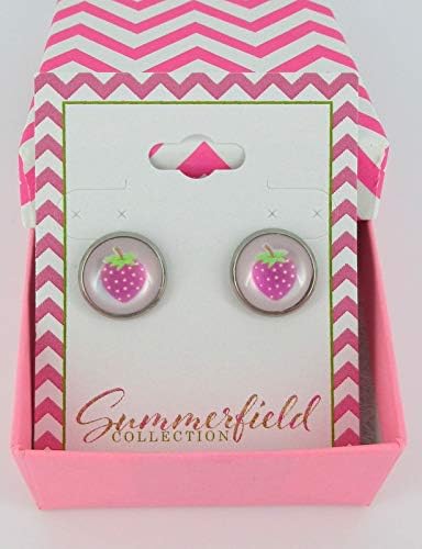 Summerfield Collection Stainless Steel Fruit Print Frosted Resin Stud Earrings 12mm (Strawberry)