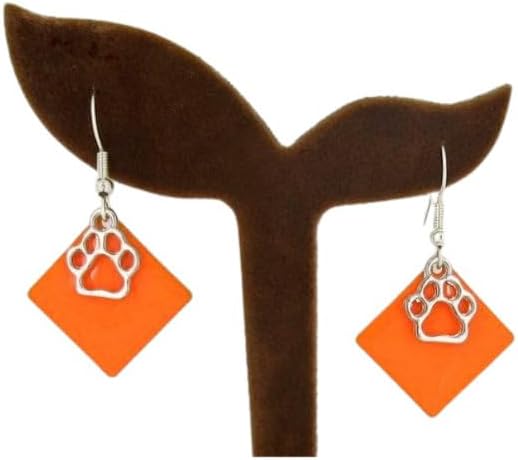Summerfield Collection Silver-tone Paw Print Charm Enamel Dangle Earrings (Orange)