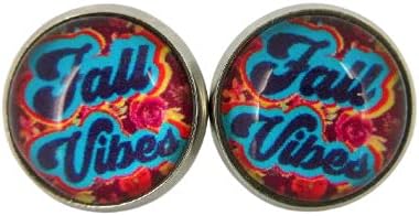 Summerfield Collection Stainless Steel Fall Vibes Print Glass Stud Earrings 12mm