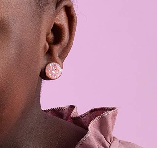 Summerfield Collection Silver-tone Pastel AB Faux Druzy Stone Stud Earrings 12mm (Ballet Pink)