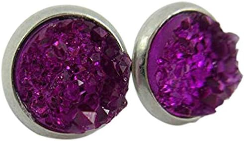Summerfield Collection Stainless Steel Deep Magenta Faux Druzy Stone Stud Earrings (8mm)