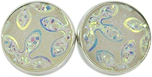 Summerfield Collection Silver-tone Frosted Flower Metallic Rainbow Stud Earrings 12mm (White AB)