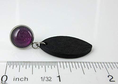 Summerfield Collection Stainless Steel Magenta Purple Glitter Glass Black Wood Drop Earrings