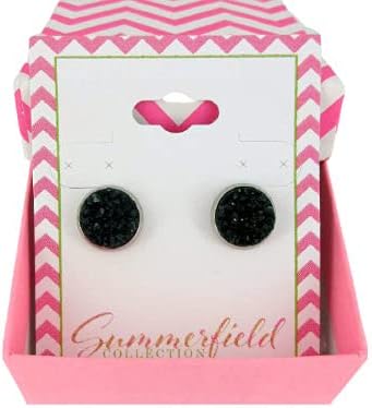 Summerfield Collection Stainless Steel Matte Faux Druzy Stone Stud Earrings 10mm (Dark Green)