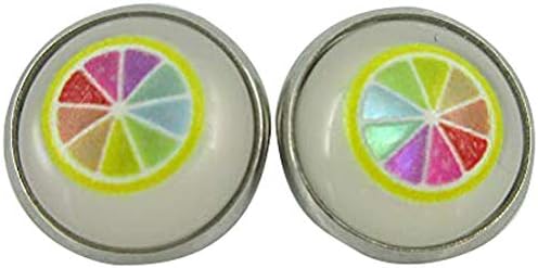 Summerfield Collection Stainless Steel Fruit Print Frosted Resin Stud Earrings 12mm (Rainbow Sliced Lemon)