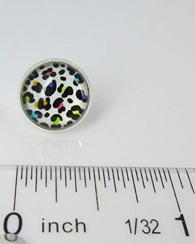 Silver-tone White and Rainbow Cheetah Animal Print Glass Stud Earrings 12mm