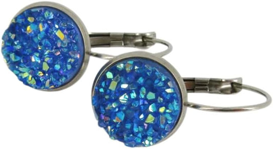 Summerfield Collection Stainless Steel Periwinkle Purple AB Faux Druzy Stone Lever-back Drop Earrings 12mm