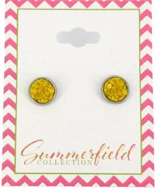 Summerfield Collection Stainless Steel Matte Faux Druzy Stone Stud Earrings 8mm (Mustard Yellow)