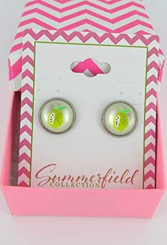 Summerfield Collection Stainless Steel Fruit Print Frosted Resin Stud Earrings 12mm (Lemon)