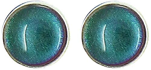 Silver-tone Dark Green Blue Color Shift Glitter Glass Stud Earrings Hand-painted 8mm