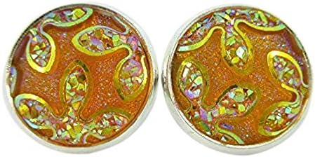 Summerfield Collection Silver-tone Frosted Flower Metallic Rainbow Stud Earrings 12mm (Orange/Yellow)