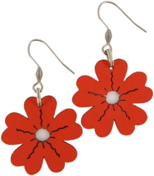 Summerfield Collection Flower Faux Leather Dangle Earrings Stainless Steel Brown Orange
