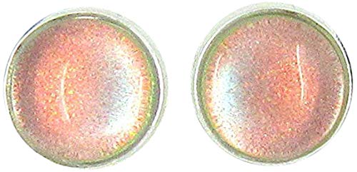 Silver-tone Peach Color Shift Glitter Glass Stud Earrings Hand-painted 8mm