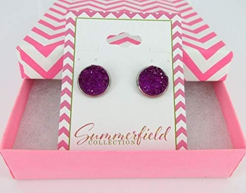Summerfield Collection Stainless Steel Deep Magenta Faux Druzy Stone Stud Earrings (12mm)