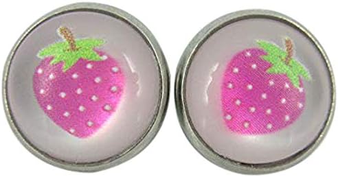 Summerfield Collection Stainless Steel Fruit Print Frosted Resin Stud Earrings 12mm (Strawberry)