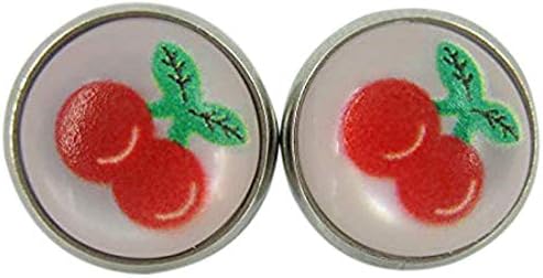 Summerfield Collection Stainless Steel Fruit Print Frosted Resin Stud Earrings 12mm (Cherry)