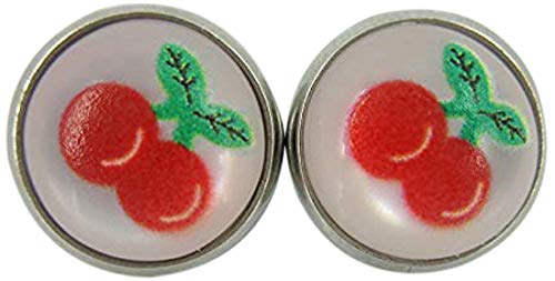 Stainless Steel Fruit Print Frosted Resin Stud Earrings 12mm (Cherry)
