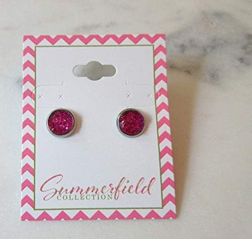 Summerfield Collection Stainless Steel Deep Magenta Faux Druzy Stone Stud Earrings (8mm)