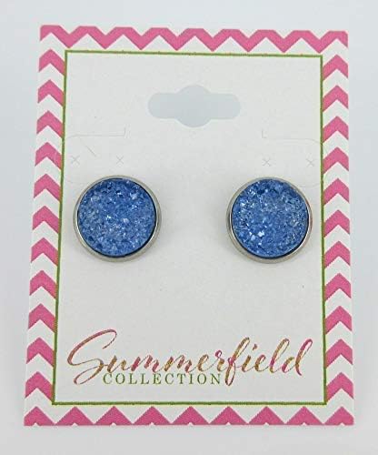 Summerfield Collection Stainless Steel Glacier Blue Faux Druzy Stone Stud Earrings (12mm)