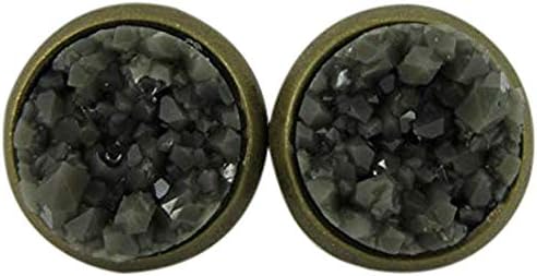Summerfield Collection Antiqued Gold-tone Olive Green Faux Druzy Stone Stud Earrings (8mm)