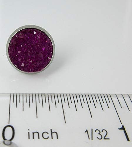 Summerfield Collection Stainless Steel Deep Magenta Faux Druzy Stone Stud Earrings (12mm)