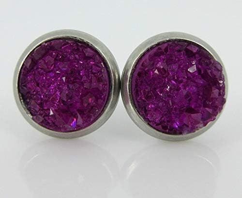 Summerfield Collection Stainless Steel Deep Magenta Faux Druzy Stone Stud Earrings (8mm)