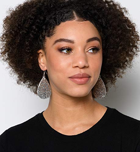 Silver Glitter Faux Leather Large Teardrop Dangle Earrings