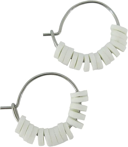 Summerfield Collection 15mm Stainless Steel Polymer Clay Katsuki Bead Hoop Earrings (White)