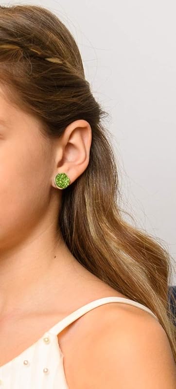 Summerfield Collection Silver-tone Spring Green Glitter Faux Druzy Stone Stud Earrings 12mm