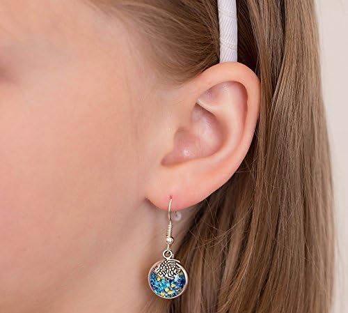 Summerfield Collection Silver-tone Blue Yellow and Holographic Glitter Glass Fish Charm Dangle Earrings Hand-painted