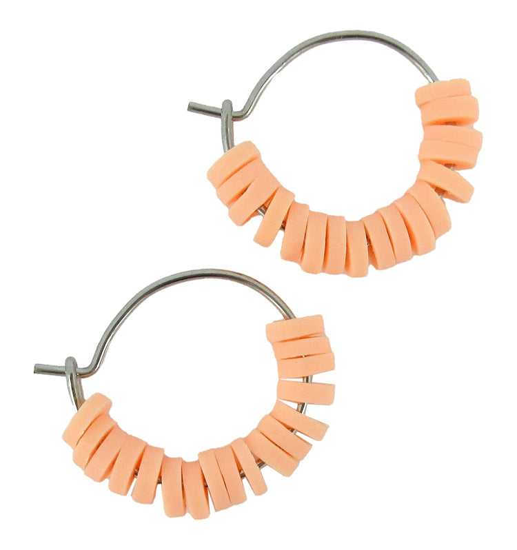 15mm Stainless Steel Polymer Clay Katsuki Bead Hoop Earrings (Light Peach)