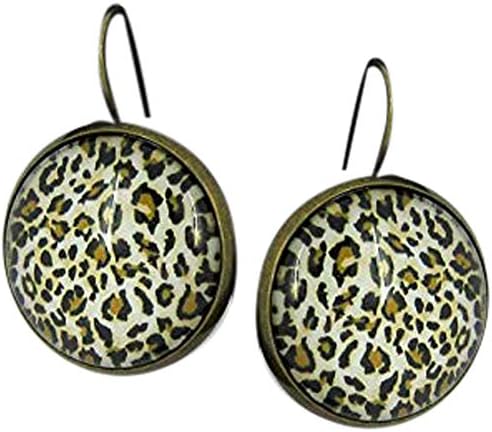 Summerfield Collection Antiqued Gold-tone Animal Print Glass Lever-back Drop Earrings Large 25mm
