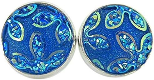 Summerfield Collection Silver-tone Frosted Flower Metallic Rainbow Stud Earrings 12mm (Sky Blue)