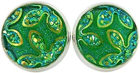 Summerfield Collection Silver-tone Frosted Flower Metallic Rainbow Stud Earrings 12mm (Green)