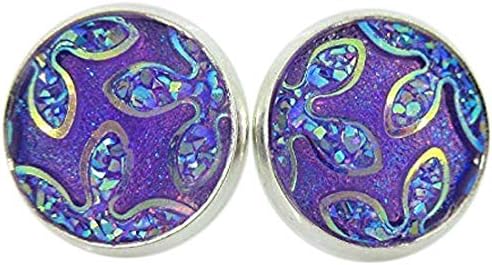 Summerfield Collection Silver-tone Frosted Flower Metallic Rainbow Stud Earrings 12mm (Lavender Purple)