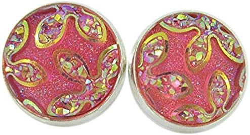 Summerfield Collection Silver-tone Frosted Flower Metallic Rainbow Stud Earrings 12mm (Light Pink)