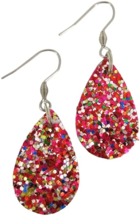 Summerfield Collection Multicolor Glitter Faux Leather Small Teardrop Dangle Earrings Stainless Steel Pink Silver White Green Gold Blue