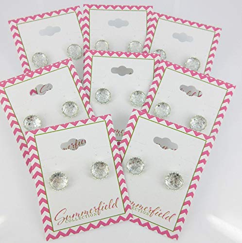 Silver-tone Glitter Glass Stud Earrings Hand-painted 10mm