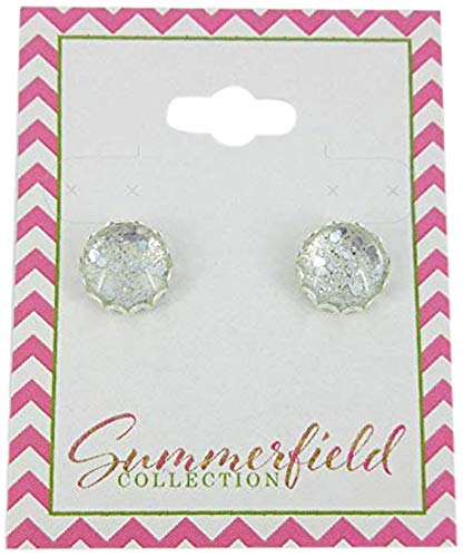 Silver-tone Glitter Glass Stud Earrings Hand-painted 10mm