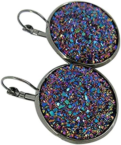 Summerfield Collection Hematite-tone Purple Pink Teal Faux Druzy Stone Lever-back Drop Earrings Large 25mm