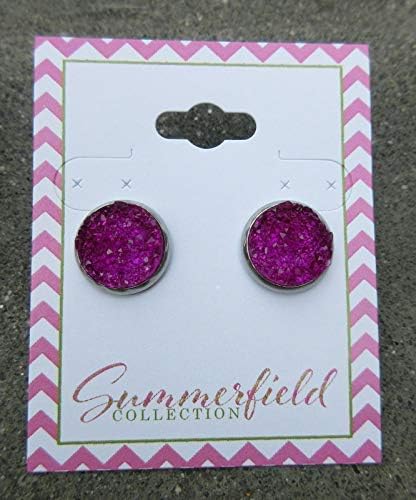 Summerfield Collection Stainless Steel Deep Magenta Faux Druzy Stone Stud Earrings (12mm)