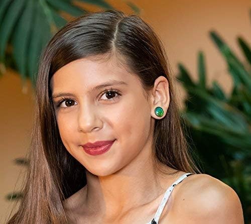 Summerfield Collection Antiqued Gold-tone Metallic Mermaid Scale Stud Earrings 12mm (Green/Blue AB)