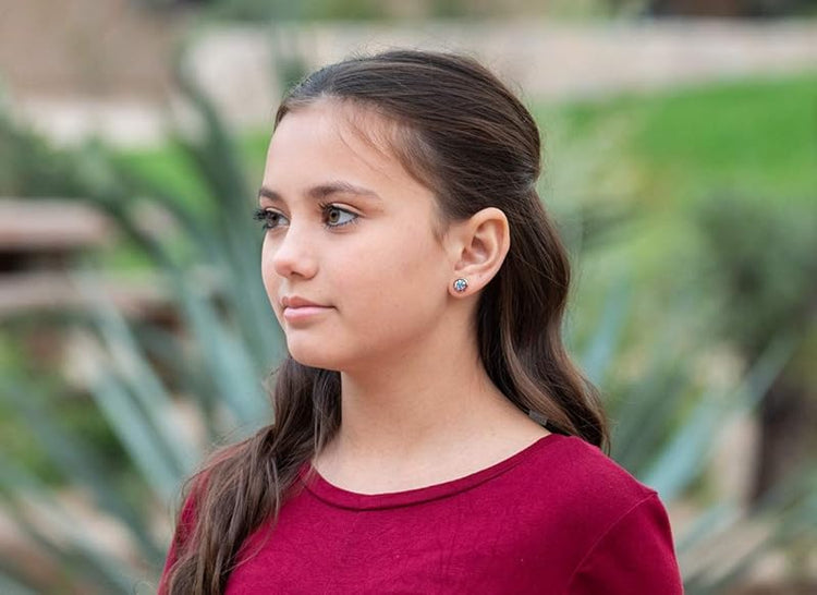 Summerfield Collection Rose Gold-tone Aqua Blue Silver and Pink Glitter Resin Stud Earrings 8mm