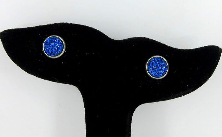 Summerfield Collection Stainless Steel Glitter Faux Druzy Stone Stud Earrings 8mm (Royal Blue)