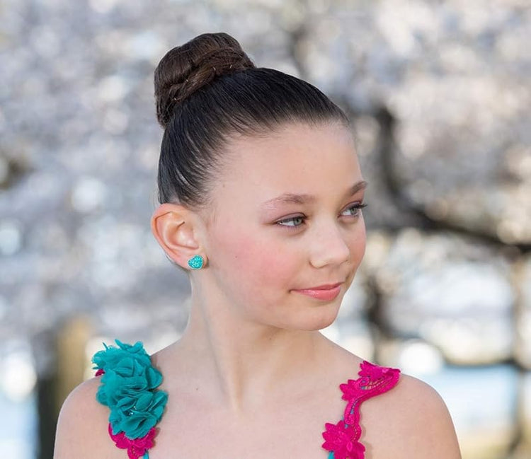 Summerfield Collection Silver-tone Heart Faux Druzy Stone Stud Earrings 12mm (Aqua Blue AB)