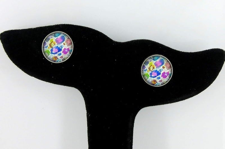 Summerfield Collection Stainless Steel Colorful Watercolor Animal Print Glass Stud Earrings 12mm