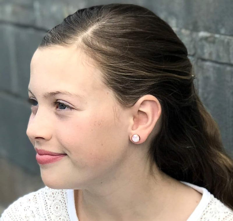 Summerfield Collection Rose Gold-tone Light Pink White AB Mermaid Scale Stud Earrings Dragon (8mm)