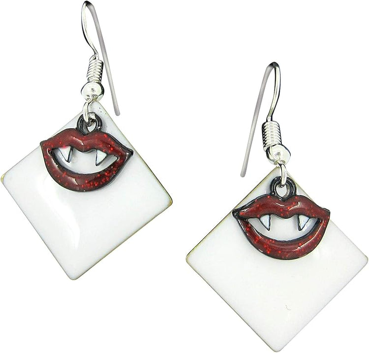 Summerfield Collection Silver-tone White Enamel Vampire Lip Charm Dangle Earrings