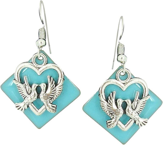 Summerfield Collection Silver-tone Robin Egg Blue Enamel Love Bird Charm Dangle Earrings